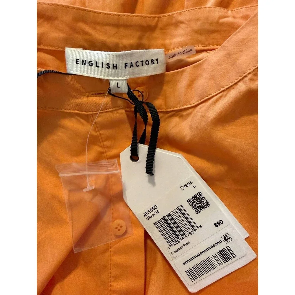 English Factory Puff Sleeve Tiered Midi Dress – Orange – Size L – NWT – $90 - Picture 8 of 9